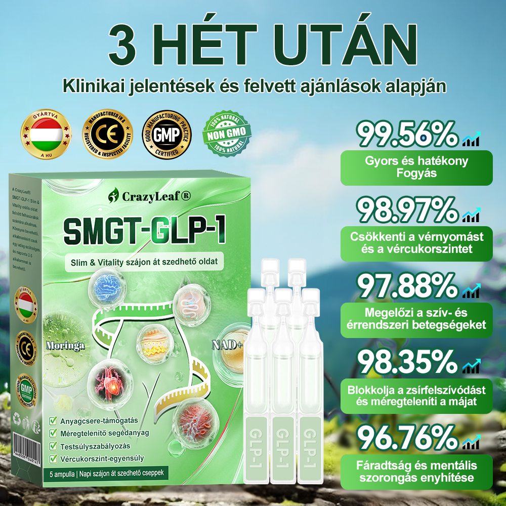 🏥Klinikailag igazolt | CrazyLeaf® SMGT-GLP-1 Slim & Vitality – orális megoldás makacs súly, vérnyomás, cukor, zsírmáj, ízületi fájdalom, fáradtság, alacsony energia és megereszkedett bőr ellen. Jobb egészség, több energia!